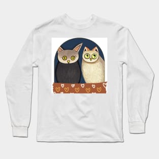 A Cat and An Owl Funny Pet Owner Lovely Designs Long Sleeve T-Shirt